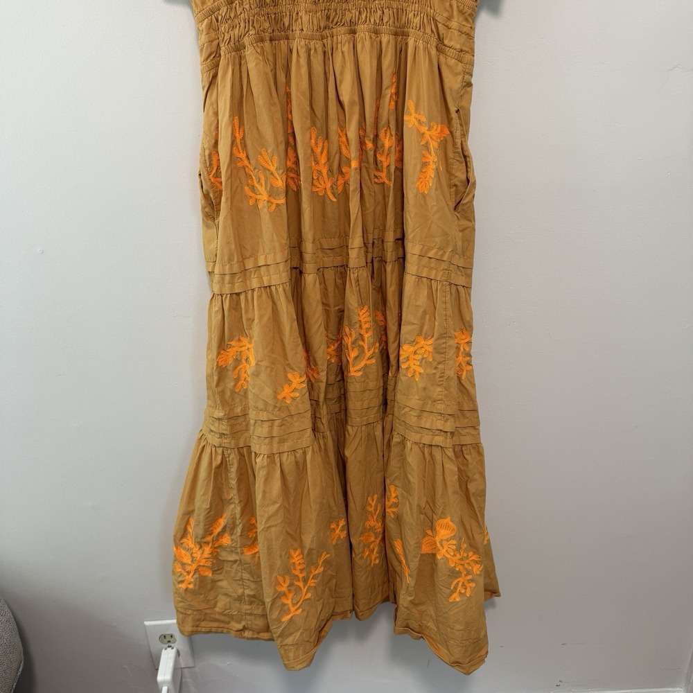 Anthropologie The Somerset Maxi Dress in Embroidered Edition Tan Orange 1X - Picture 5 of 9